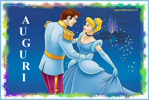 biglietto di auguri di buon compleanno con cenerentola che balla con il principe azzurro