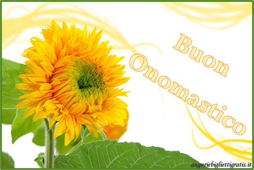 biglietti per auguri di buon onomastico con girasole e scritta gialla