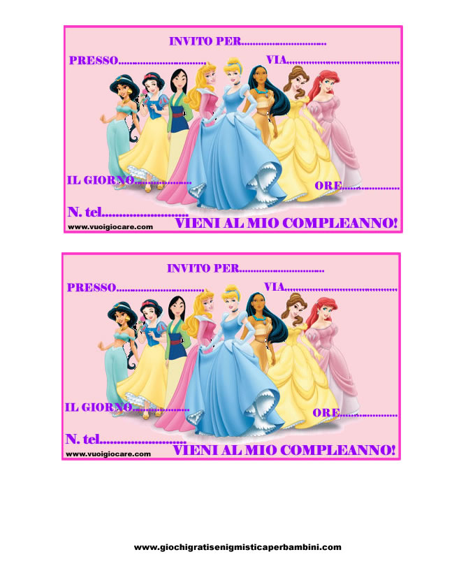 inviti compleanno principesse disney