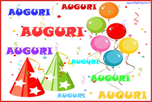 biglietto di auguri con palloncini colorati e stelle filanti