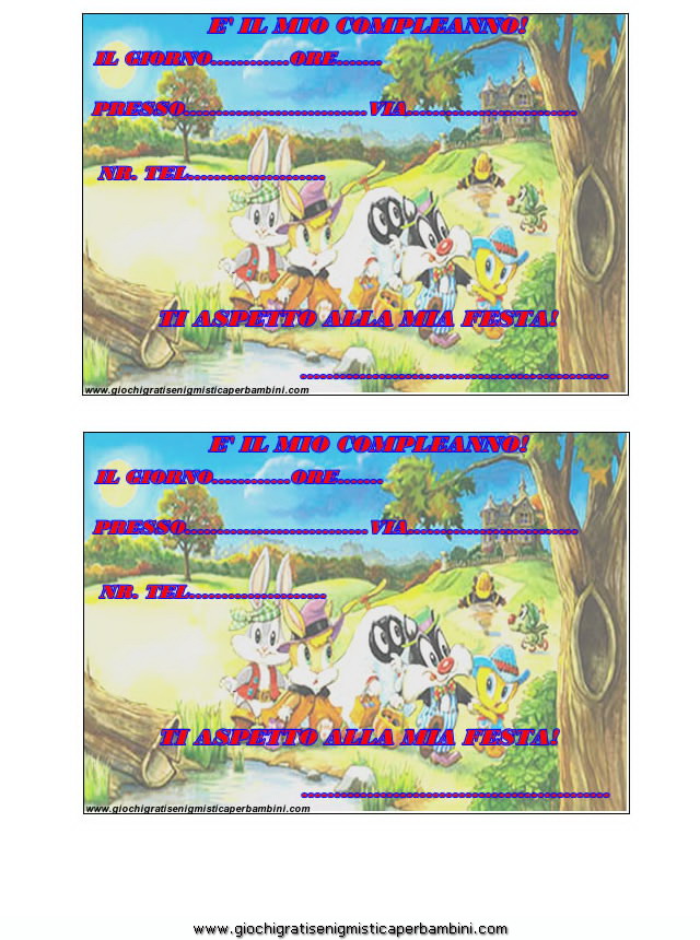 inviti di compleanno dei baby looney toons