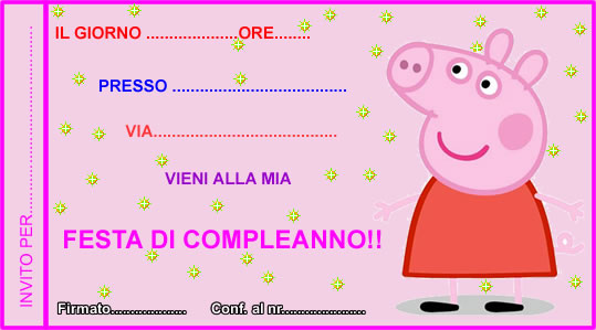 invito di compleanno per bambini di peppa pig di colore rosa