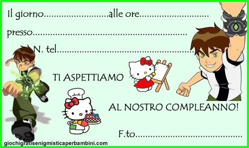 invito di compleanno con ben 10 e hello kitty