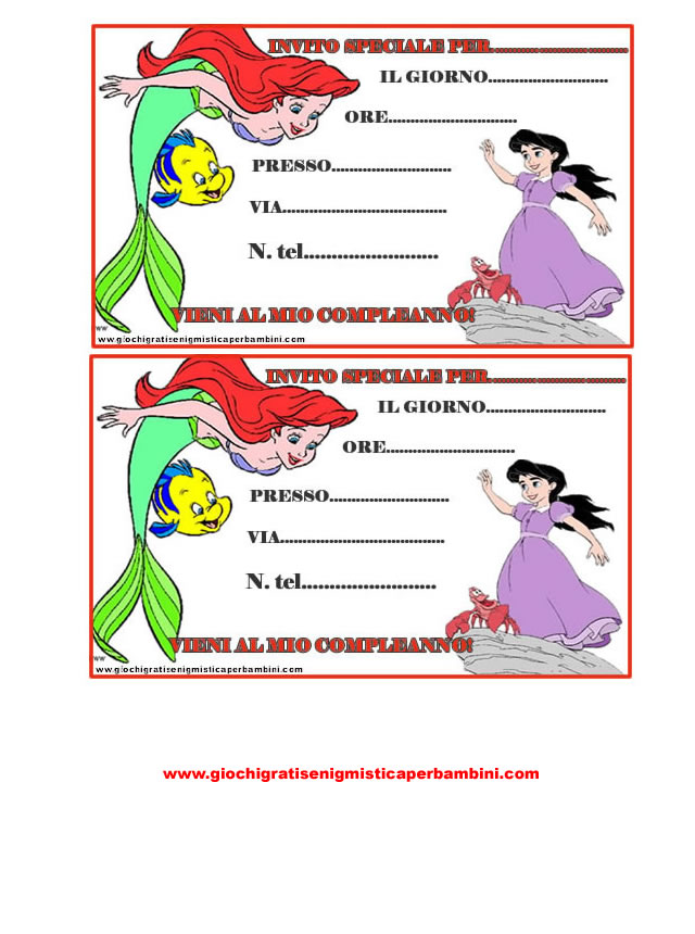 inviti compleanno sirenetta ariel