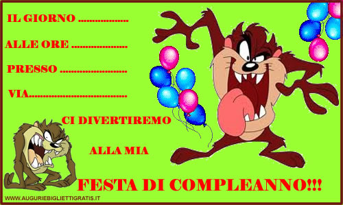 invito di compleanno tazmania