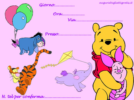 Biglietti Invito Winnie Pooh - Festa Compleanno Bambini