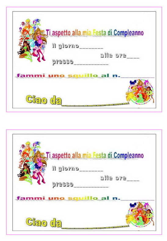 inviti compleanno winx