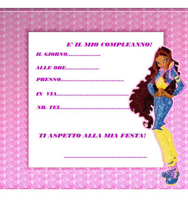 invito di compleanno delle winx