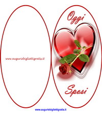 biglietti per gli sposi con cuore rosso e rosa rossa