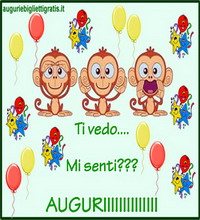 biglietto di auguri di compleanno con le 3 scimmiette