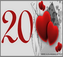 biglietto di auguri 20 anni con cuore rosso