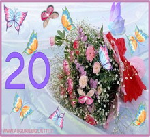 auguri per i 20 anni con fiori e farfalle