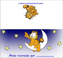 segnaposto con garfield che cavalca la luna e indica le stelle